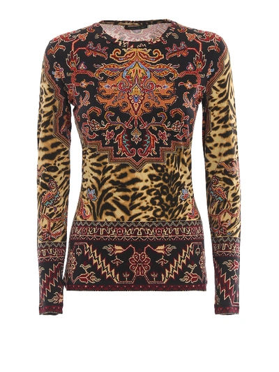 Shop Etro Floral And Leo Print Long Sleeve T-shirt In Multicolour