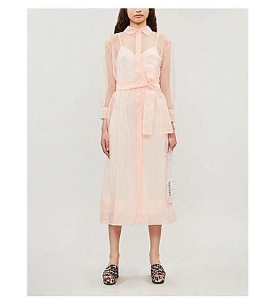 Maje Roane Semi-sheer Organza Midi Dress In Pink | ModeSens