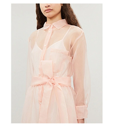 Maje Roane Semi-sheer Organza Midi Dress In Pink | ModeSens