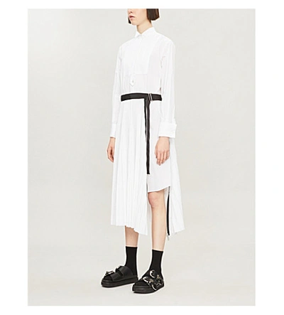 Shop Sacai Long-sleeved Crepe-twill Midi Dress In White