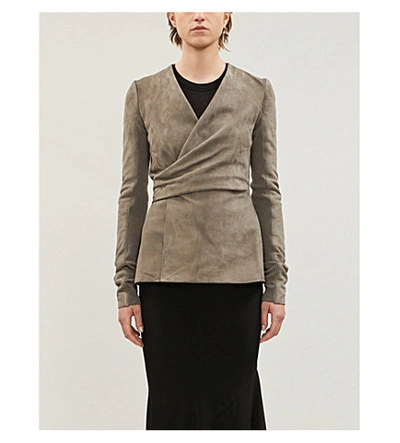 Shop Rick Owens Mercury Wrap-front Suede Jacket In Dust