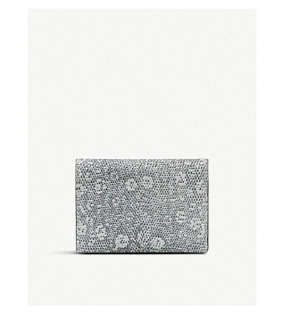 Shop Jimmy Choo Myah Lizard-print Leather Bi-fold Card Holder In Porcelain