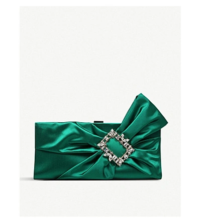 Shop Roger Vivier Broche Vivier Drapé Silk Satin Clutch In Green