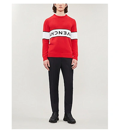 Shop Givenchy Logo-intarsia Cotton-knit Jumper In Red/white