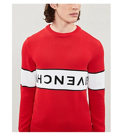 Shop Givenchy Logo-intarsia Cotton-knit Jumper In Red/white