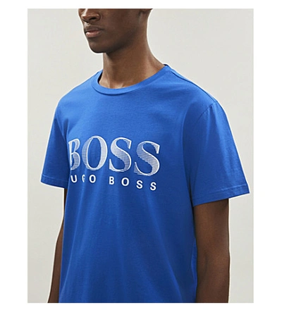 Shop Hugo Boss Logo-print Cotton-jersey T-shirt In Bright Blue