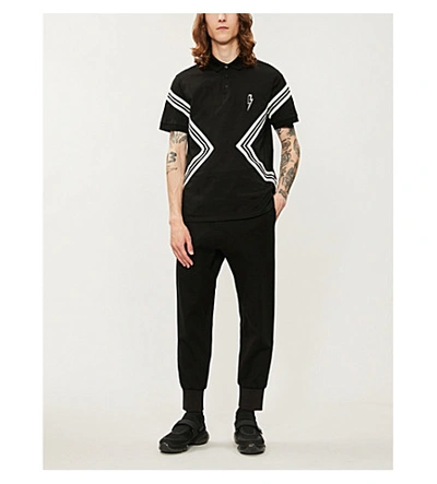 Shop Neil Barrett Contrast-stripe Cotton-piqué Polo-shirt In Black White