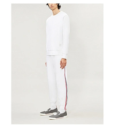 Shop Thom Browne Logo-taping Cotton-jersey Sweatshirt In White