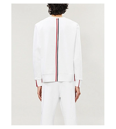 Shop Thom Browne Logo-taping Cotton-jersey Sweatshirt In White