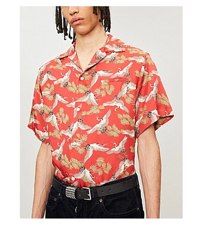 Shop Amiri Graphic-print Relaxed-fit Silk Shirt In Scarlet