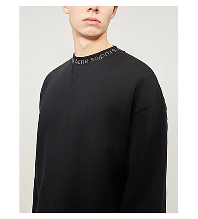 Shop Acne Studios Logo-trim Cotton-jersey Sweatshirt In Black