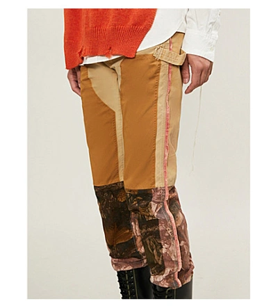 Shop Facetasm Cropped Print-panelled Cotton Straight-leg Trousers In Beige