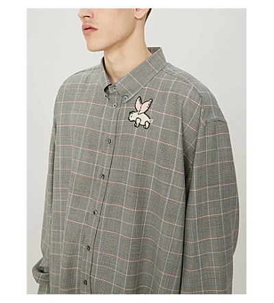 Shop Gucci Checked Regular-fit Cotton-crepe Shirt In Black White Red