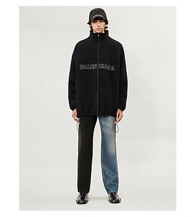 Shop Balenciaga Logo-embroidered Padded Wool Jacket In Black