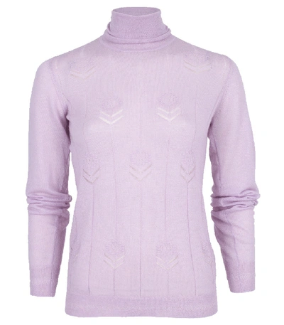 Shop Adam Lippes Cash Turtleneck  W/flowers In Lilac