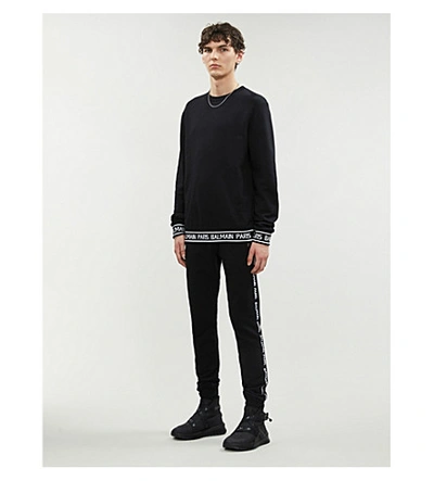 Shop Balmain Logo-tape Cotton-jersey Sweatshirt In Black