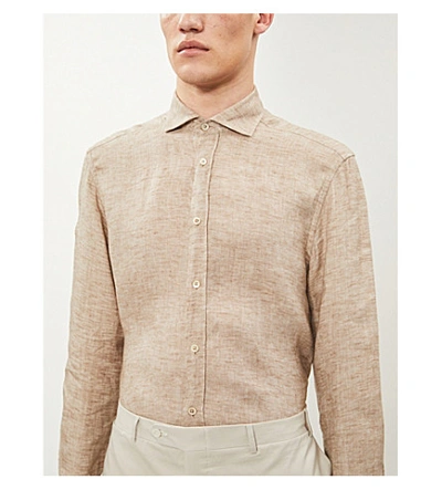 Shop Corneliani Regular-fit Linen Shirt In Camel