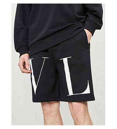 Shop Valentino Logo-print Cotton-blend Shorts In Navy White