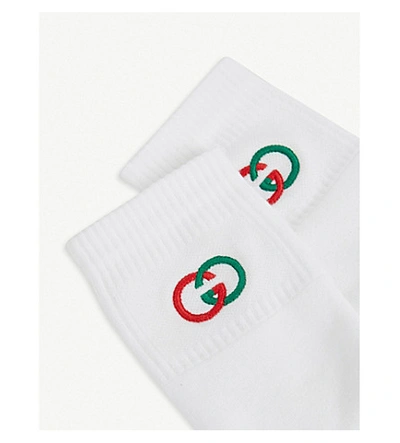 Shop Gucci Embroidered-logo Stretch-cotton Socks In White