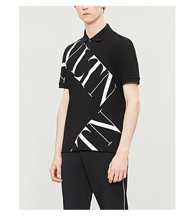 Shop Valentino Graphic Logo-print Cotton Polo Shirt In Black White