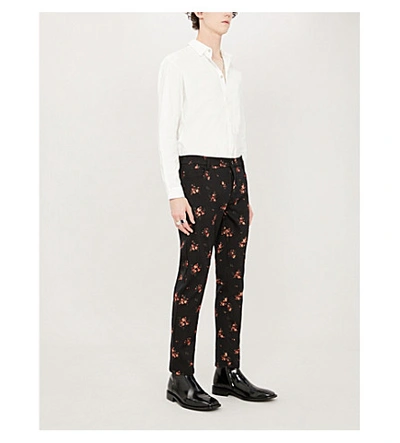 Shop Ann Demeulemeester Winona Floral-embroidered Straight Cotton-blend Trousers In Black Red