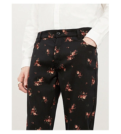 Shop Ann Demeulemeester Winona Floral-embroidered Straight Cotton-blend Trousers In Black Red