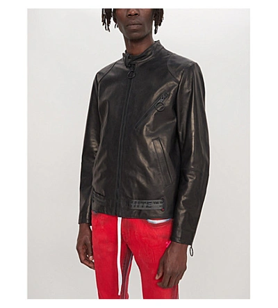 Shop Off-white Arrow-print Leather Biker Jacket In Black Silver