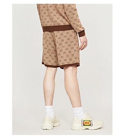 Shop Gucci Logo-print Wool And Cotton-blend Shorts In Camel Multi