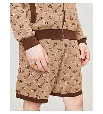 Shop Gucci Logo-print Wool And Cotton-blend Shorts In Camel Multi