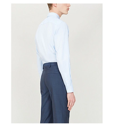 Shop Sandro Classic-fit Cotton Shirt In White Blue