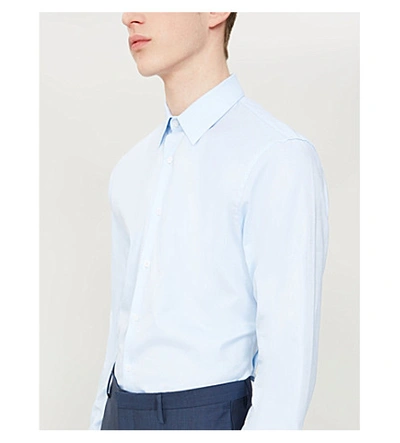 Shop Sandro Classic-fit Cotton Shirt In White Blue