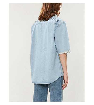 Shop Balenciaga Logo-print Relaxed-fit Denim Shirt In Light Denim