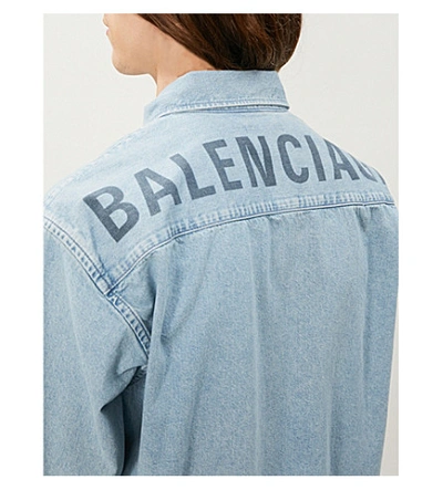 Shop Balenciaga Logo-print Relaxed-fit Denim Shirt In Light Denim
