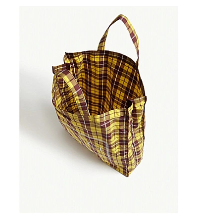 Shop Gucci Cabas Check Print Logo Tote Bag In Yellow