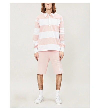 Shop Thom Browne Striped Cotton Rugby Shirt In Lt Pink