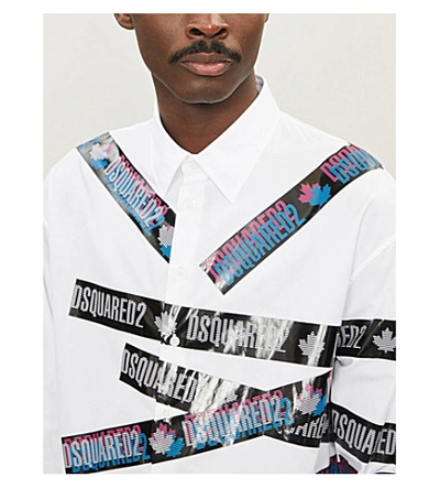 Shop Dsquared2 Logo-tape Print Regular-fit Cotton Shirt In White