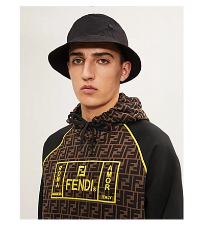 Shop Fendi Logo-print Cotton-jersey Hoody In Brown Blk Yellow