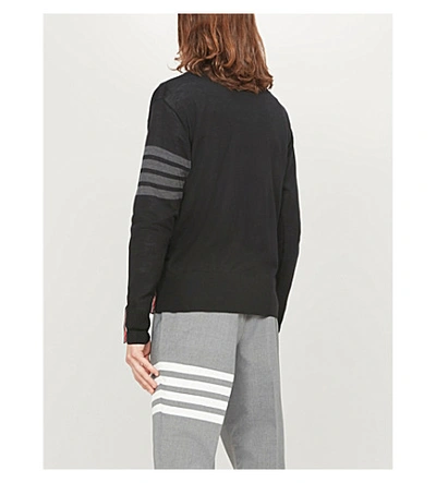 Shop Thom Browne 4-bar Striped-sleeve Wool Cardigan In Black