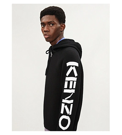 Shop Kenzo Logo-intarsia Cotton-blend Hoody In Black