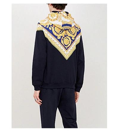 Shop Versace Baroque Print-panelled Cotton-jersey Hoody In Blu Stampa