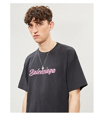 Shop Balenciaga Logo-print Cotton-jersey T-shirt In Black Pink