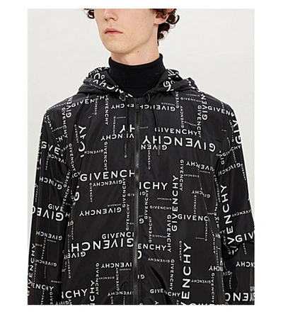 Shop Givenchy Logo-print Shell Hooded Jacket In Black White