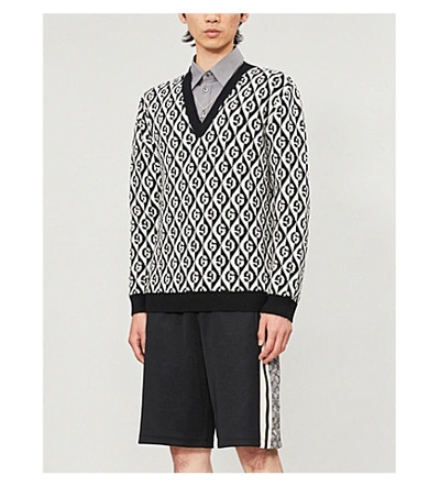 Shop Gucci Geometric Logo Wool Jumper In White Black