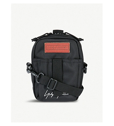Shop Yohji Yamamoto Logo Embroidered Nylon Shoulder Bag In Black