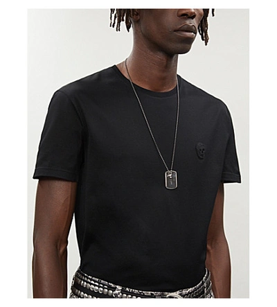Shop Alexander Mcqueen Embellished Skull-appliqué Cotton-jersey T-shirt In Black