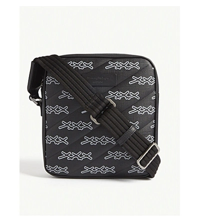 Shop Ermenegildo Zegna Logo Print Canvas Messenger Bag In Black