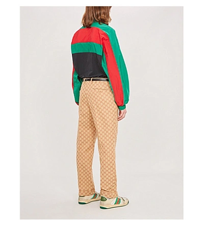 Shop Gucci Colour-blocked Logo-appliquéd Shell Jacket In Black+green+red