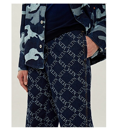 Shop Valentino Logo-print Denim Jogging Bottoms In Blue