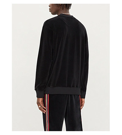 Shop Gucci Text-embroidered Velour Sweatshirt In Black
