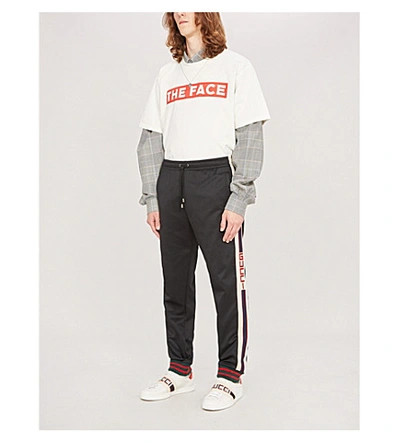 Shop Gucci Side-stripe Stretch-jersey Jogging Bottoms In Black Ivory  Red